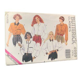 Butterick 4999 Classics Sewing Pattern Misses Blouse Sizes 8-12 1987